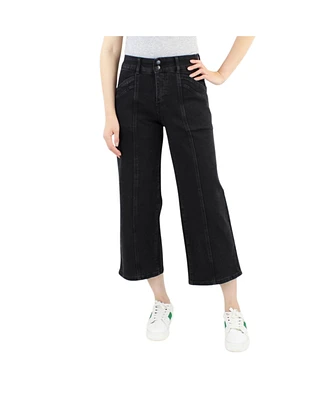 Indigo Poppy Women's Black Tummy Control Wide Leg Crop with Front Pocket Detail