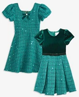 Rare Editions Little Girls Velvet Sequin Tweed Dress Big Girls Sequin Tweed Social Dress