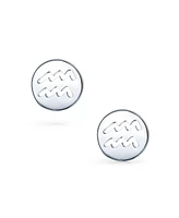 Bling Jewelry Tiny Simple Round Astrology Aquarius Horoscope Zodiac Stud Earrings Sterling Silver
