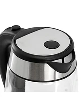 MegaChef 1.7 Quart Glass and Stainless Steel Electric Tea Kettle in Silver