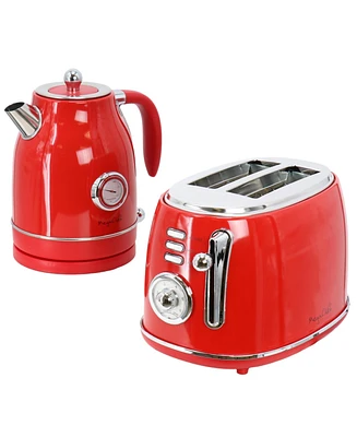 Megachef 1.7 Liter Electric Tea Kettle and 2 Slice Toaster Combo Red