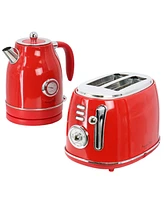 Megachef 1.7 Liter Electric Tea Kettle and 2 Slice Toaster Combo Red