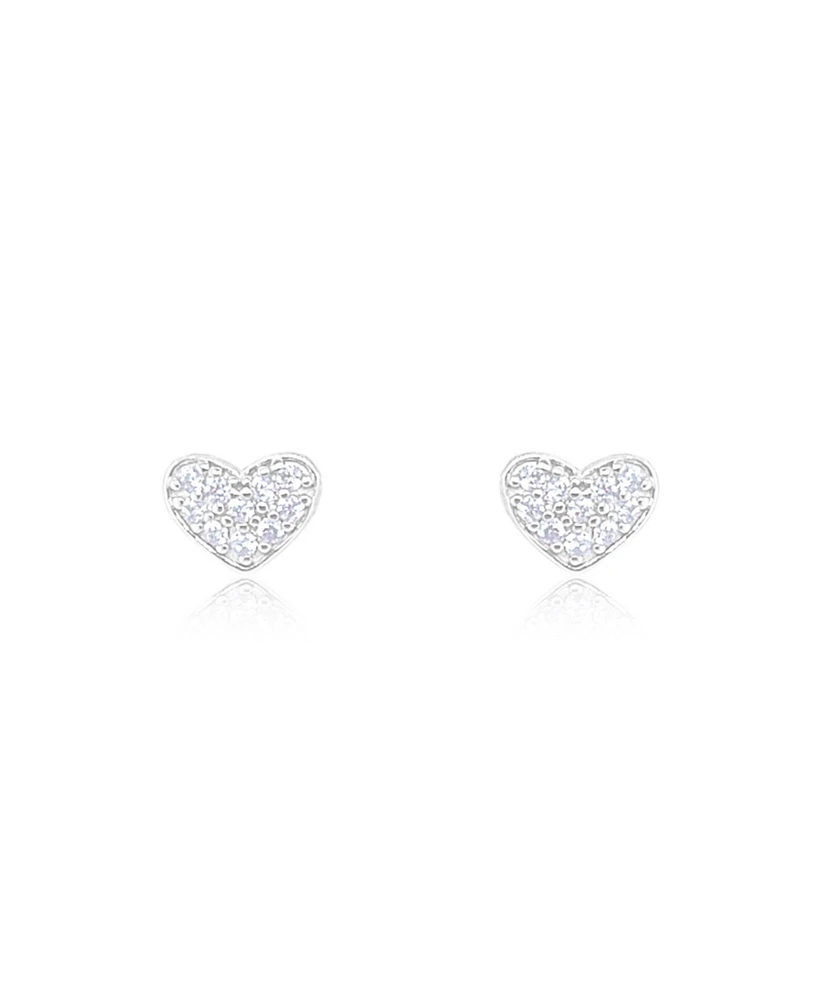 Etoielle White Gold Tone Cz Heart Studs