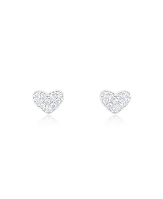 Etoielle White Gold Tone Cz Heart Studs