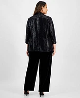 Kasper Plus Size Mirror Dot Jacket Sleeveless Top Velvet Pants