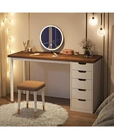 Tribesigns 47 inches Vanity Desk with 5 Drawers, Rustic Brown Makeup Vanity Table Dressing Table with Storage, Modern Simple Computer Desk for Women,
