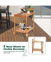 Sugift 2-Tier Rolling Kitchen Island Serving Cart with Legs and Handle