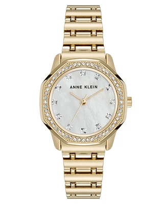 Anne Klein Women's Quartz Crystal Accented Octagonal Gold-Tone Alloy Metal Bracelet Watch, 32mm