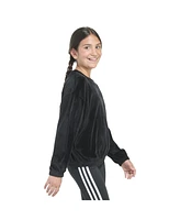 adidas Big Girls Long Sleeve Rib Velour Crewneck Pullover Sweatshirt