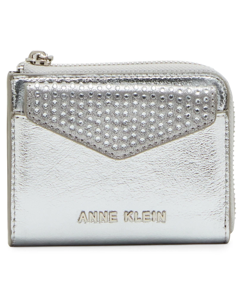 Anne Klein 2 Piece Envelope Flap Curved Wallet With Rhinestones