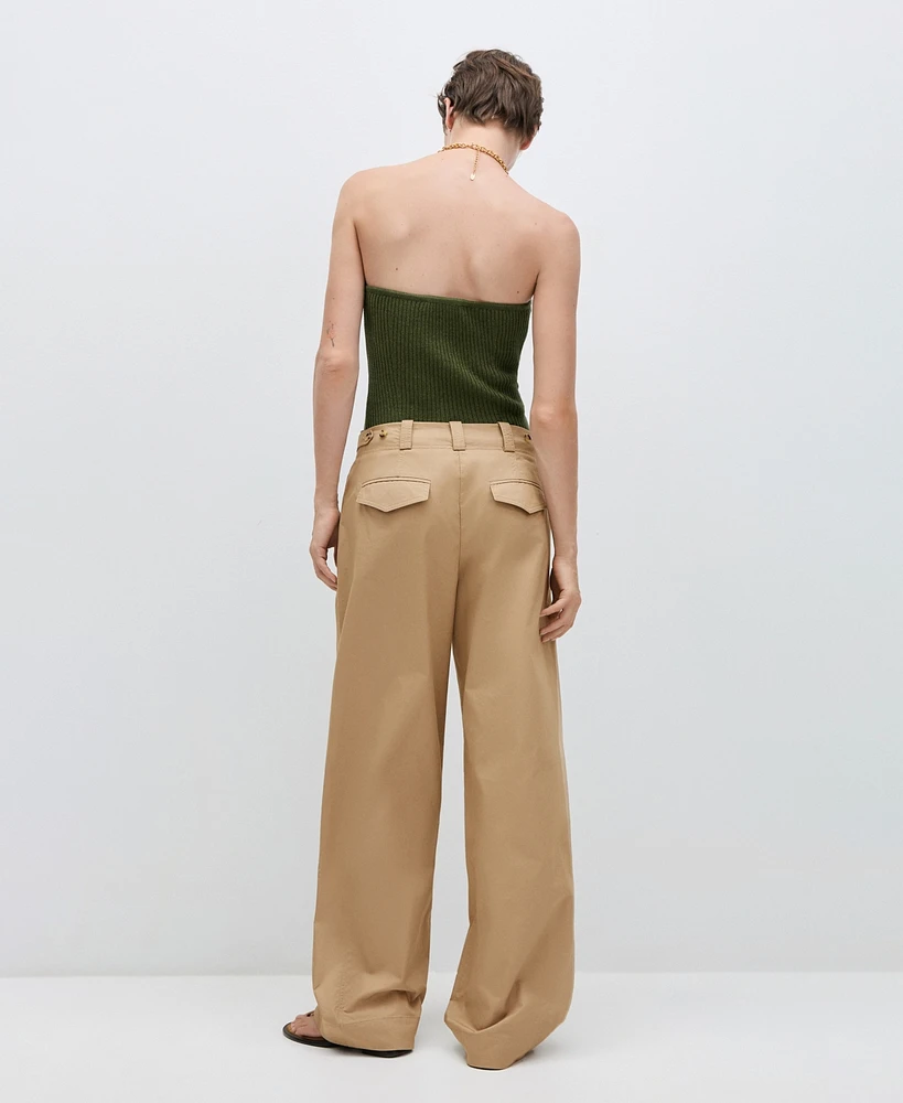 Mango Women's Wide Leg Pleated Pants
