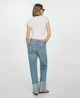 Mango Women's Turn-Up Hem Straight Jeans