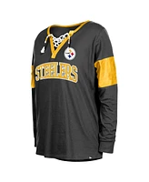 New Era Women's Black Pittsburgh Steelers Lace-Up Notch-Neck Long Sleeve T-Shirt