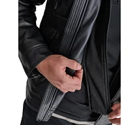 Dkny Men's Faux-Leather Removable Hood Moto Jacket