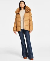 Michael Kors Women's Faux-Fur-Collar Hooded Puffer Coat, Created for Macy's