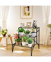 Sugift 3-Tier Metal Plant Rack Garden Shelf in Stair Style