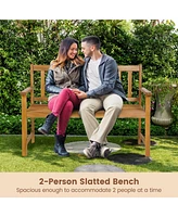 2-Person Outdoor Acacia Wood Bench with Backrest