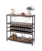 Sugift 5-tier Wine Rack Table with Glasses Holder