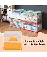 Sugift 4 Pack Collapsible and Stackable Plastic Storage Box with Attached Lid