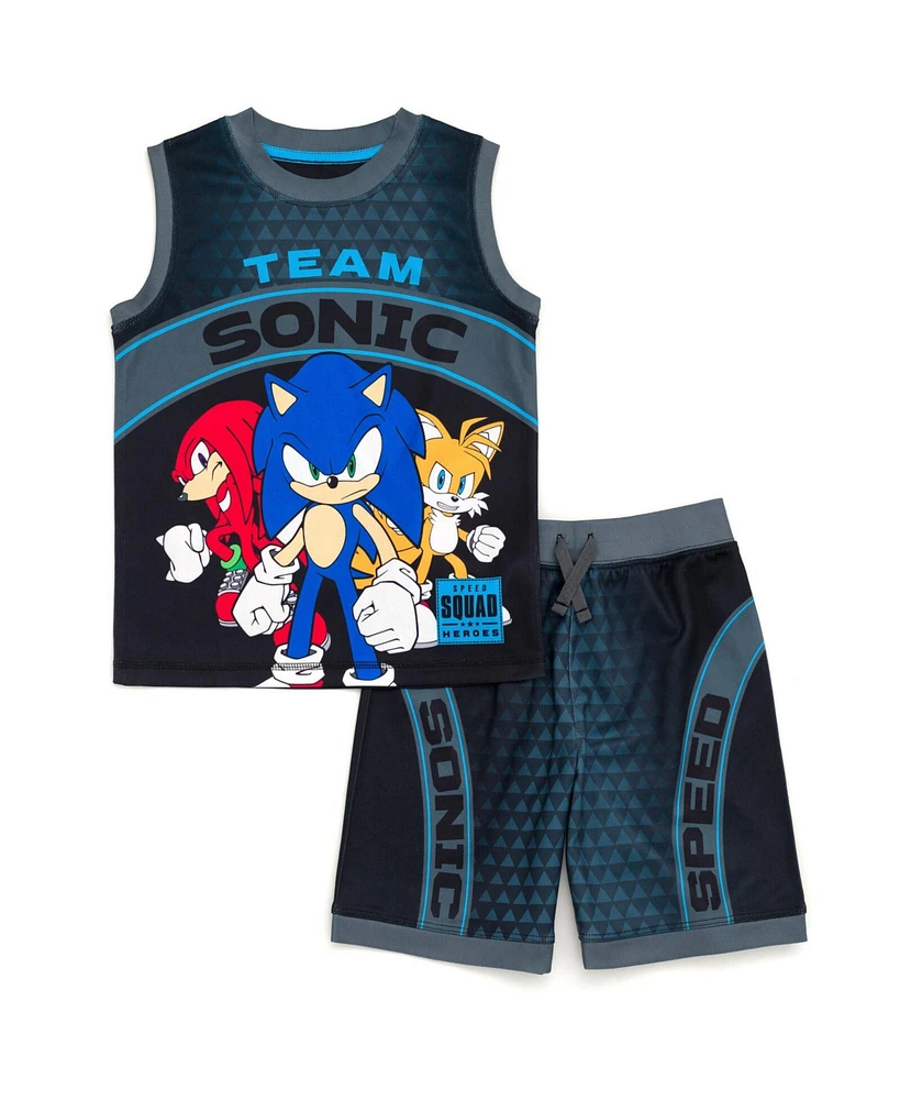 Sega Boys Sonic the Hedgehog Knuckles Tails Tank Top and Shorts to