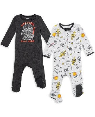 Starwars Baby Boys Star Wars Chewbacca R2- D2 Darth Vader Stormtrooper 2 Pack Zip Up Long Sleeve Sleep N' Play Coveralls Newborn to