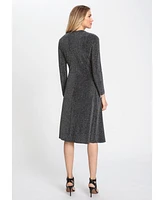 Olsen Women's Long Sleeve Silver Lurex Cocktail Dress