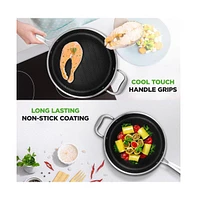 NutriChef Jumbo Cooker with Glass Lid - Triply Stainless Steel Cookware, Dakin Etching Non-Stick Coating Inside and Outside
