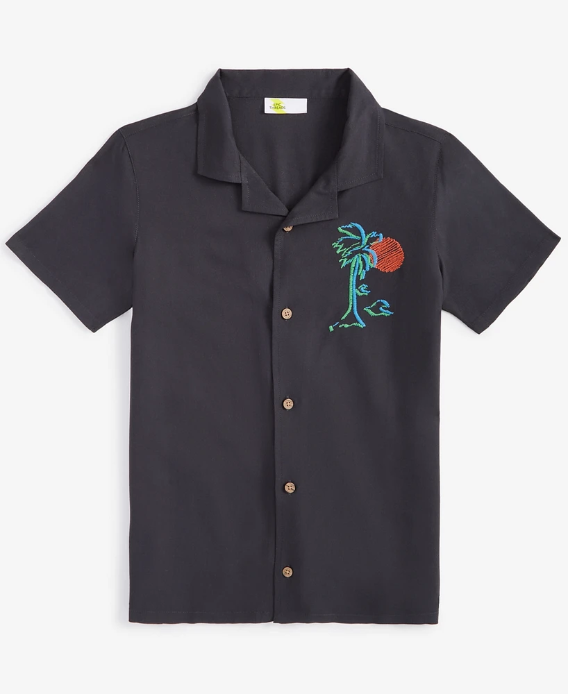 Epic Threads Little & Big Boys Palm Embroidered Short Sleeve Shirt