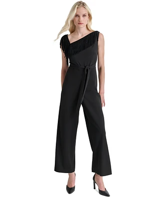 Dkny Women's Asymmetric-Neck Fringe-Trim Jumpsuit