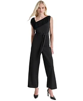 Dkny Women's Asymmetric-Neck Fringe-Trim Jumpsuit