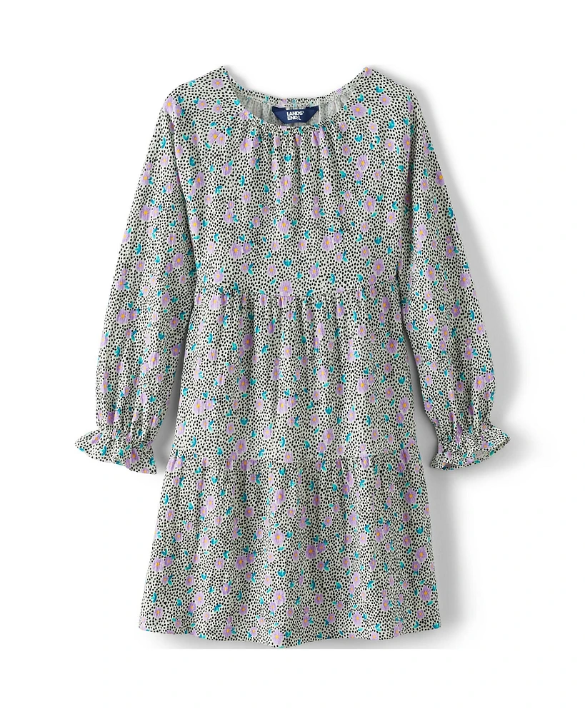 Lands' End Big Girls Plus Long Sleeve Tiered Knit Dress