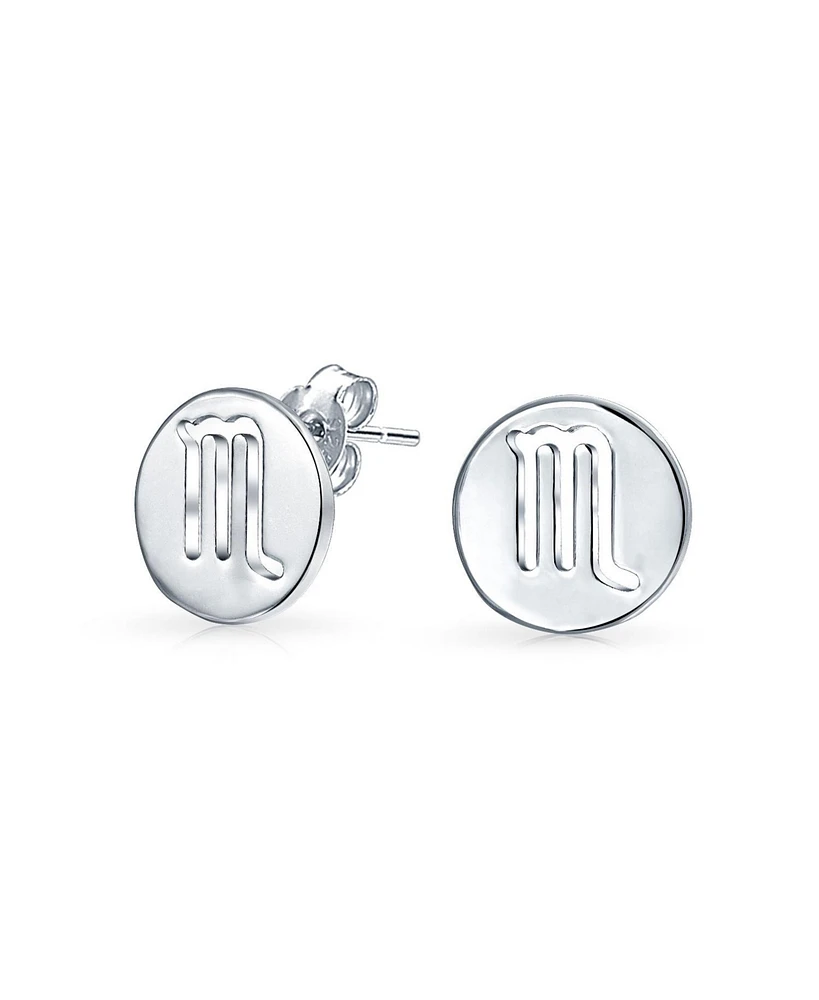Bling Jewelry Tiny Simple Round Astrology Scorpio Horoscope Zodiac Stud Earrings Sterling Silver