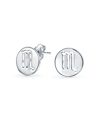Bling Jewelry Tiny Simple Round Astrology Scorpio Horoscope Zodiac Stud Earrings Sterling Silver