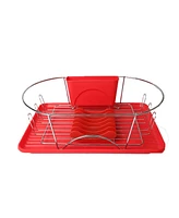 Megachef 17 Inch Red and Silver Dish Rack with Detachable Utensil holder and a 6 Attachable Plate Positioner