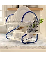 Megachef 16 Inch Two Shelf Iron Wire Dish Rack in Blue