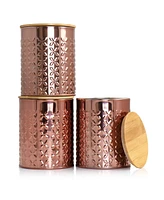 MegaChef 3 Piece Golden Kitchen Canister Set with Bamboo Lids in Rose Gold