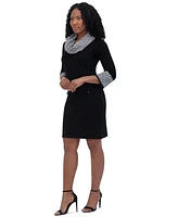 Jessica Howard Petite Cowl-Neck Contrast-Trim Sweater Dress