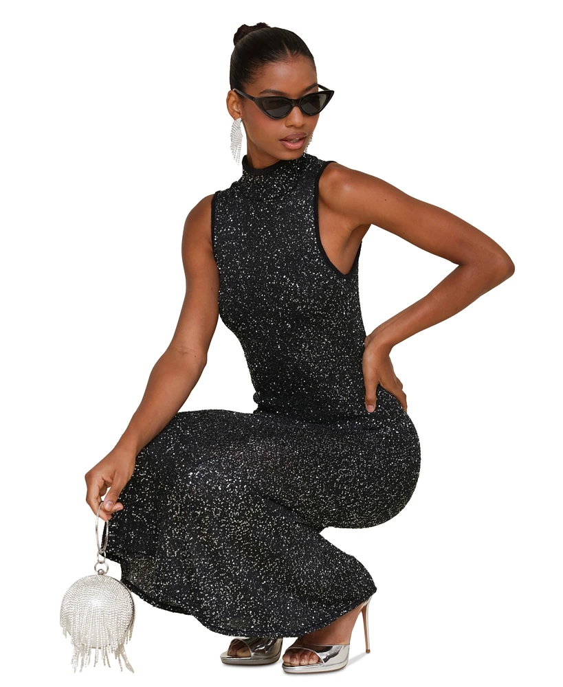 Avec Les Filles Women's Sequined Midi Sweater Dress