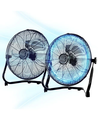 Vie Air 14 Inch Twin Pack Industrial High Velocity Heavy Duty Metal Floor Fan with 3 Speed Settings