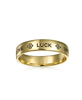 Bling Jewelry Ayllu Amulet Talisman Inspirational Words Intertwine Symbol Heart Infinity Clover Love Luck Unity Band Ring For Women 14K Gold Plated .9