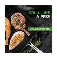 NutriChef 11 Hard-Anodized Nonstick Grill & Griddle - Dishwasher Safe Nonstick Grill Pan