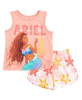 Disney Toddler Girls Princess Ariel Mermaid Live Action Movie Tank Top and Twill Shorts Outfit Set to