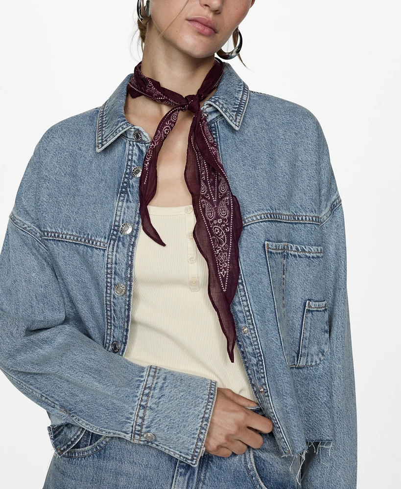 Mango Women's Frayed Hem Denim Overshirt