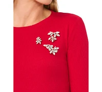 CeCe Women's Embellished Crewneck Knit Top