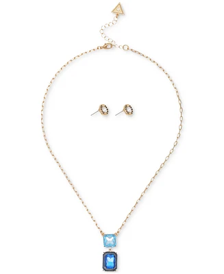 Guess Crystal Pendant Necklace & Logo Stud Earrings Set