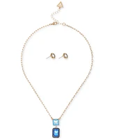 Guess Crystal Pendant Necklace & Logo Stud Earrings Set