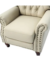 Hulala Home Justine Wooden Upholstery Genuine Leather Recliner with Tufted Back