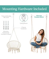 Best Choice Products Handwoven Cotton Macrame Hammock Hanging Chair Swing for Indoor & Outdoor Use w/ Backrest