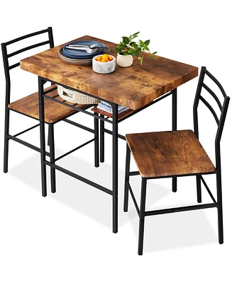 Best Choice Products 3-Piece Modern Dining Set, Square Table & Chairs Set w/ Steel Frame, Built-In Storage Rack