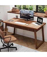 Tribesigns Home Office Executive Desk: 55 Inches Solid Wood Computer Desk with Drawer, Mid-Century Modern Study Writing Table, Rustic Pc Laptop Desk W